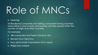 Role of Multinational Companies MNCs part 1 [upl. by Berl]