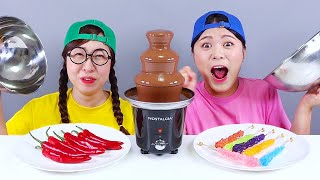 Chocolate Fondue Challenge DONA Mukbang [upl. by Nelac797]