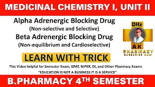 Classification of Alpha Adrenergic blocker and Beta adrenergic blockers  medichem I Unit II [upl. by Cleland]