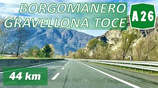 A26  Autostrada dei Trafori  BORGOMANERO  GRAVELLONA TOCE  tratto del Lago Maggiore [upl. by Enytsirhc]