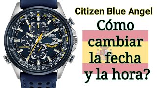 Cómo configurar la hora y la fecha Citizen Eco Drive Edición Blue Angels Radio Controlado H800 [upl. by Elocn]