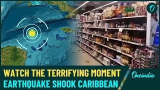 Caribbean Earthquake Unseen Video  Watch Shocking Moment Quake Struck Market Shelve Left Swaying [upl. by Ashlin]