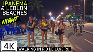 Walking Ipanema amp Leblon Beach at Night 🇧🇷  on Promenade  Rio de Janeiro Brazil 【4K】 2020 [upl. by Kirrad601]